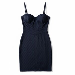 Iris Black Bustier Fit & Flare Dress Cutout Stripe Mesh Bodycon Spaghetti S